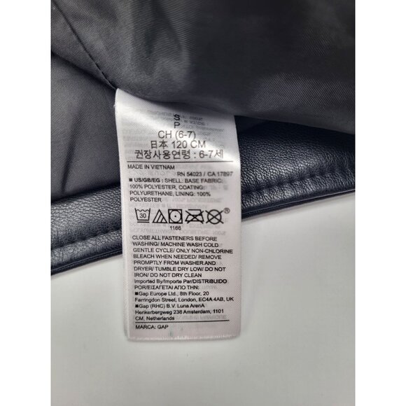 Gap Kids SZ S (6/7)  Faux Leather Moto Jacket Biker Black Classic Rock - Picture 7 of 10